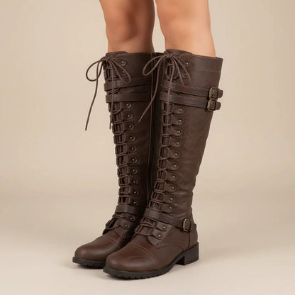 Tessa | Women’s Knee-High Lace-Up Boots with Buckles