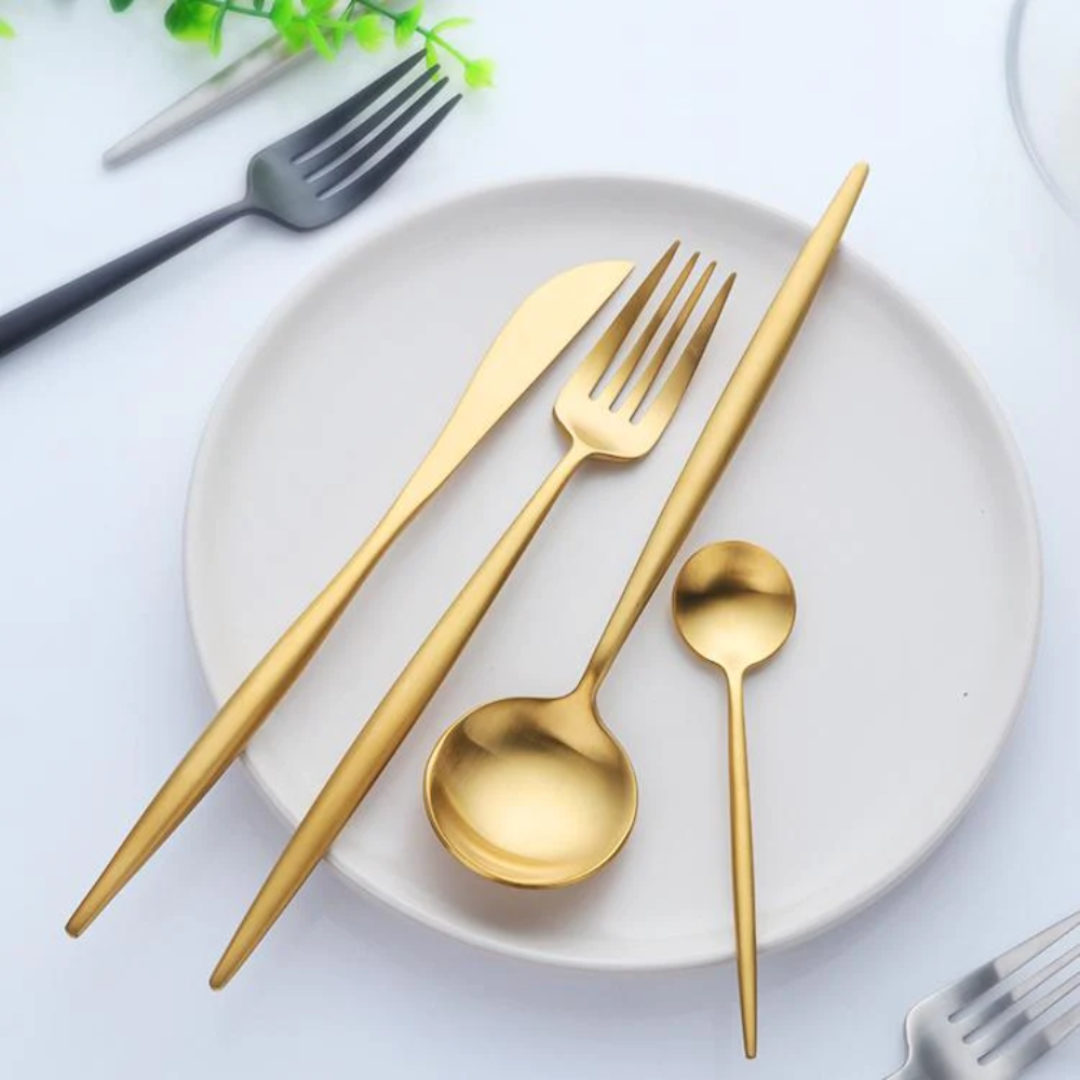 MajestiCut Deluxe 24-Piece | Stainless Steel Gold & Silver Flatware