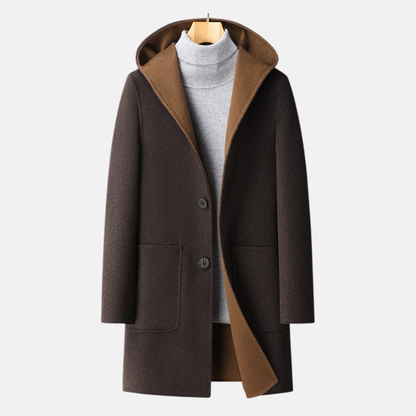 Carl | Men’s Reversible Wool Mid-Thigh Coat with Hood