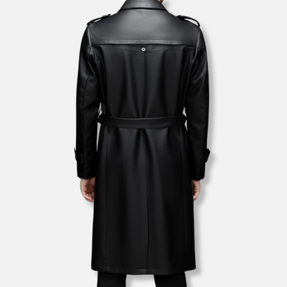Declan | Men’s Slim Leather Trench Coat with Single-Breasted Front