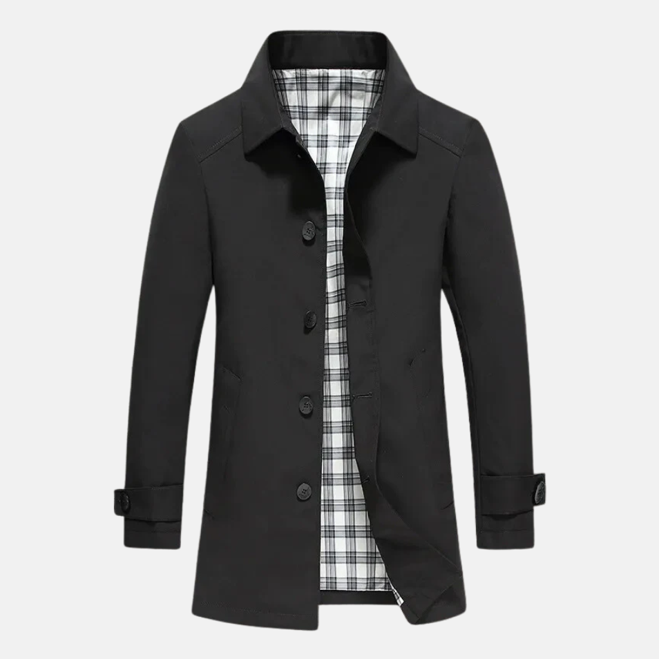 Sawyer | Men’s Mid-Length Coat with Plaid Lining and Buttons