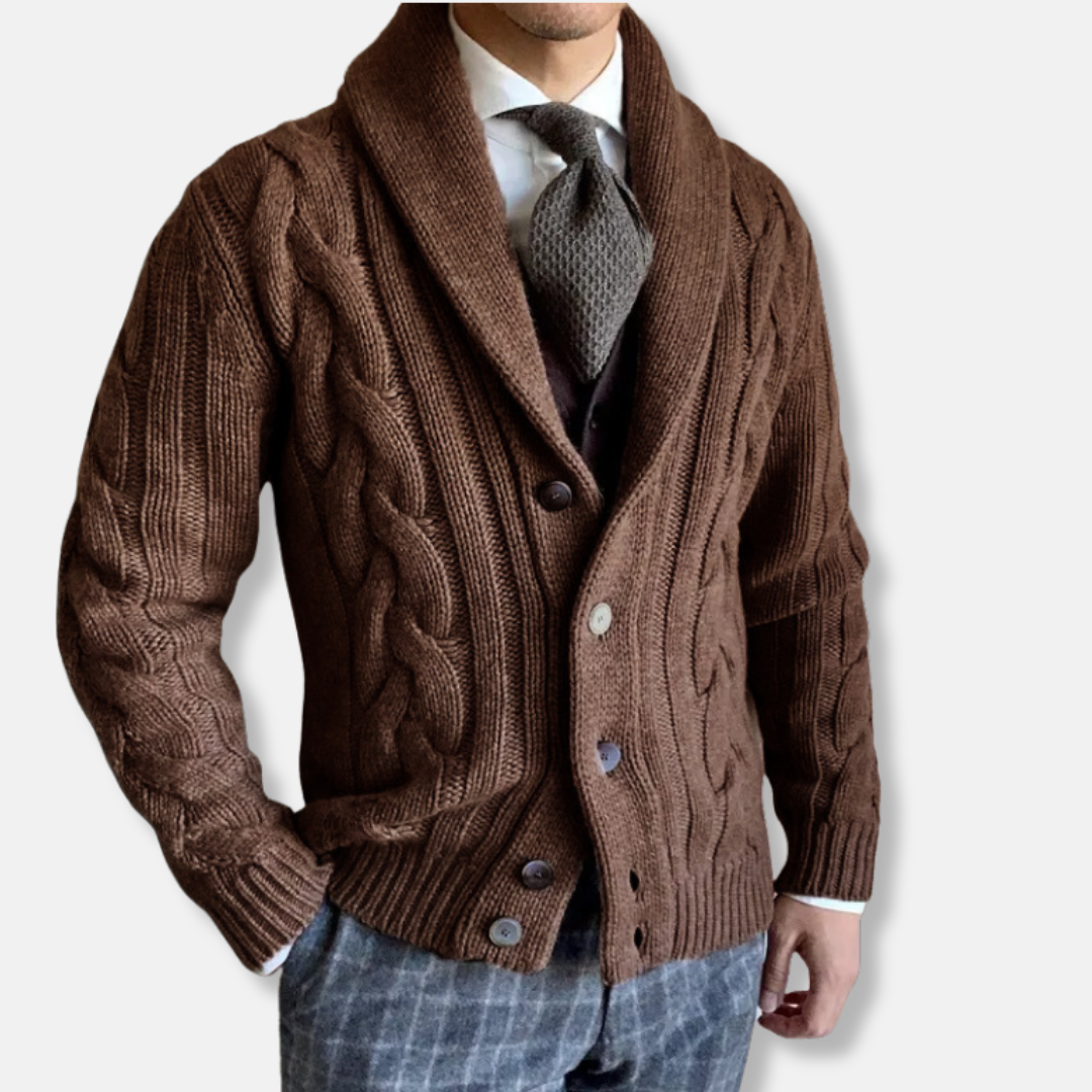 Leo | Men’s Wool Blend Cardigan with Buttons and Shawl Collar