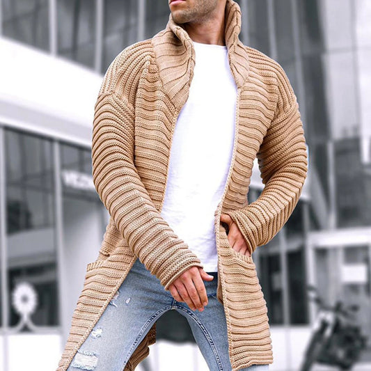 Arthur | Men’s Ribbed Wool Turtleneck Longline Knit Cardigan