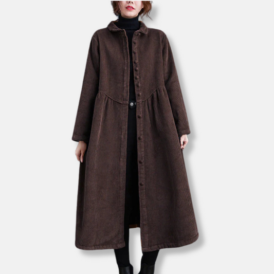 Sabine | Women’s Corduroy Midi Long Coat with A-Line Loose Fit