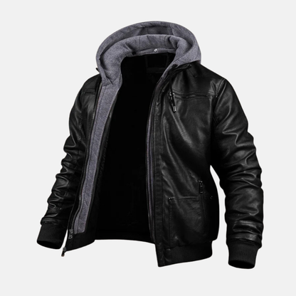 Carter | Men’s Classic Leather Hooded Jacket