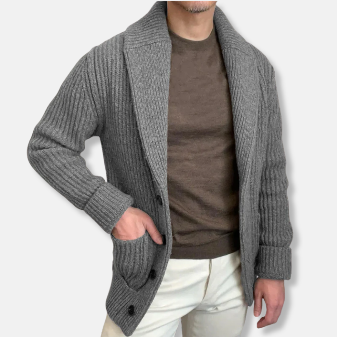 Marshall | Men’s Relaxed Fit Wool Cardigan with Ribbed Knit & Shawl Collar