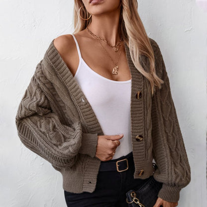 Diana | Women’s Cable Knit V-Neck Wool Cardigan with Button