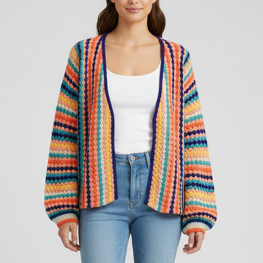 Nadine | Women’s Bright Rainbow Knit Open Front Cardigan