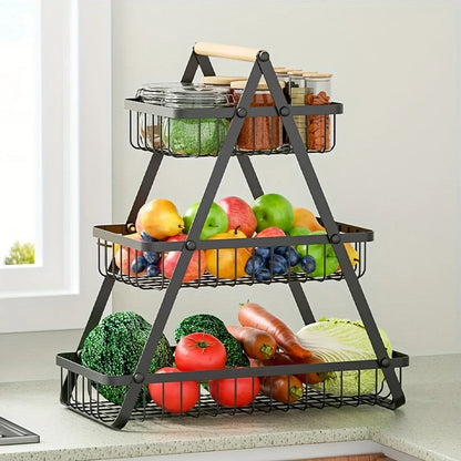 HarvestRise 3-Tier Fruit Stand | Space-Saving Metal Basket for Fresh Counter Style
