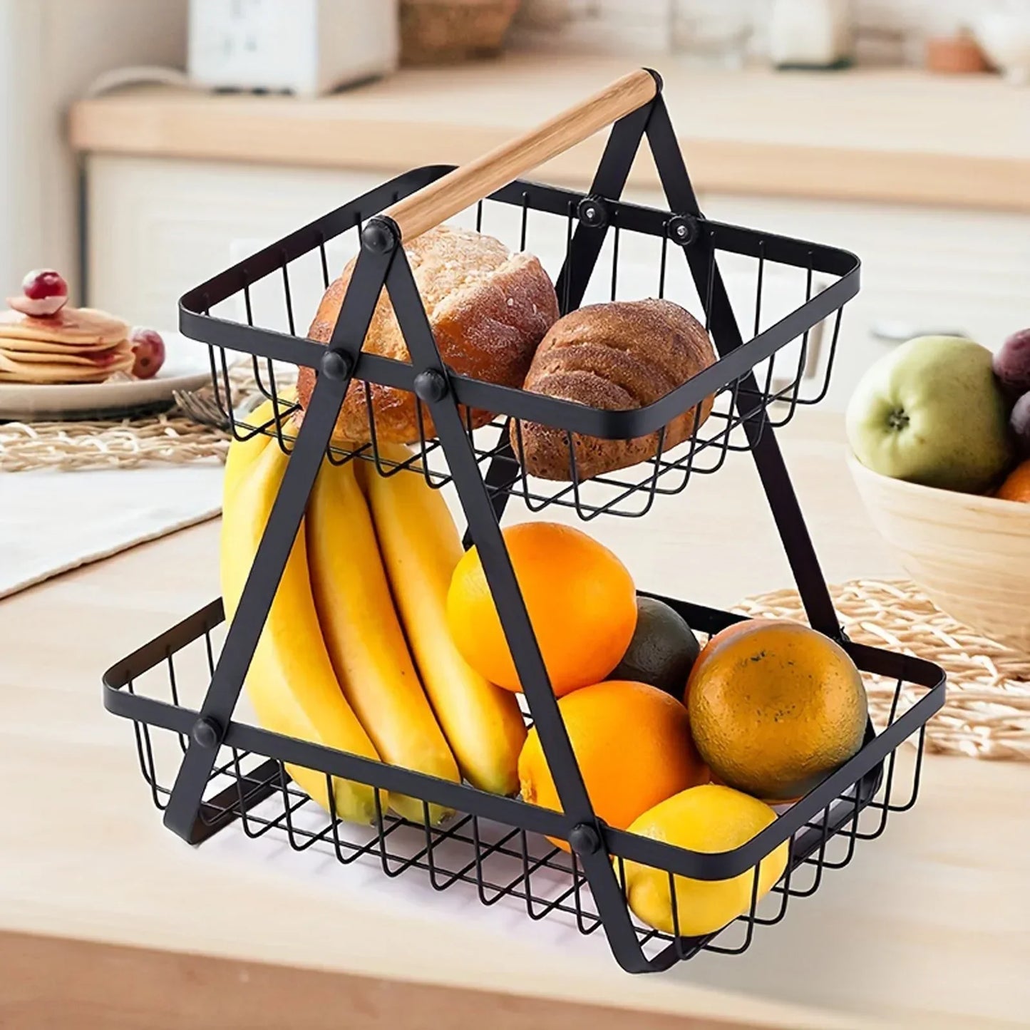 HarvestRise 3-Tier Fruit Stand | Space-Saving Metal Basket for Fresh Counter Style