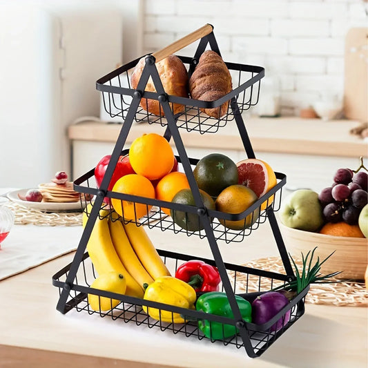 HarvestRise 3-Tier Fruit Stand | Space-Saving Metal Basket for Fresh Counter Style