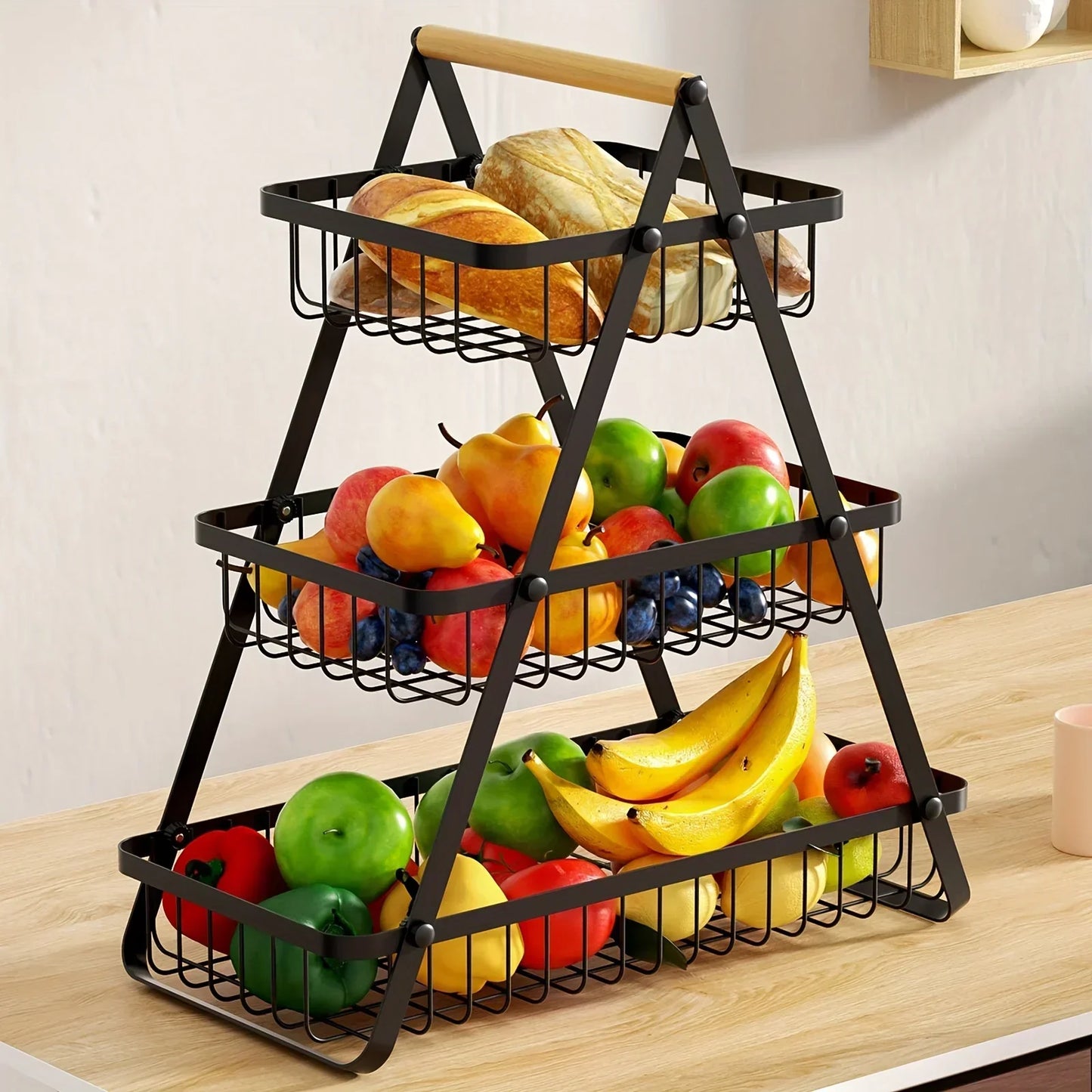 HarvestRise 3-Tier Fruit Stand | Space-Saving Metal Basket for Fresh Counter Style