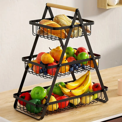 HarvestRise 3-Tier Fruit Stand | Space-Saving Metal Basket for Fresh Counter Style