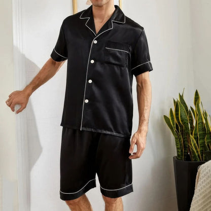 BreezeForm Men’s Pajama Set | Sleek Shirt & Shorts Duo for Cool, Casual Nights