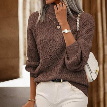 Elara | Women’s Textured Knit Sweater with Turtleneck