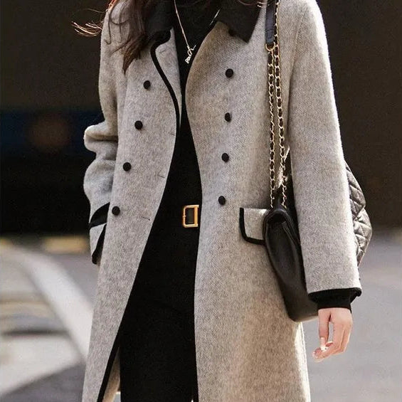 Eleanor | Women’s Wool Trench Coat with Double-Breasted Patchwork