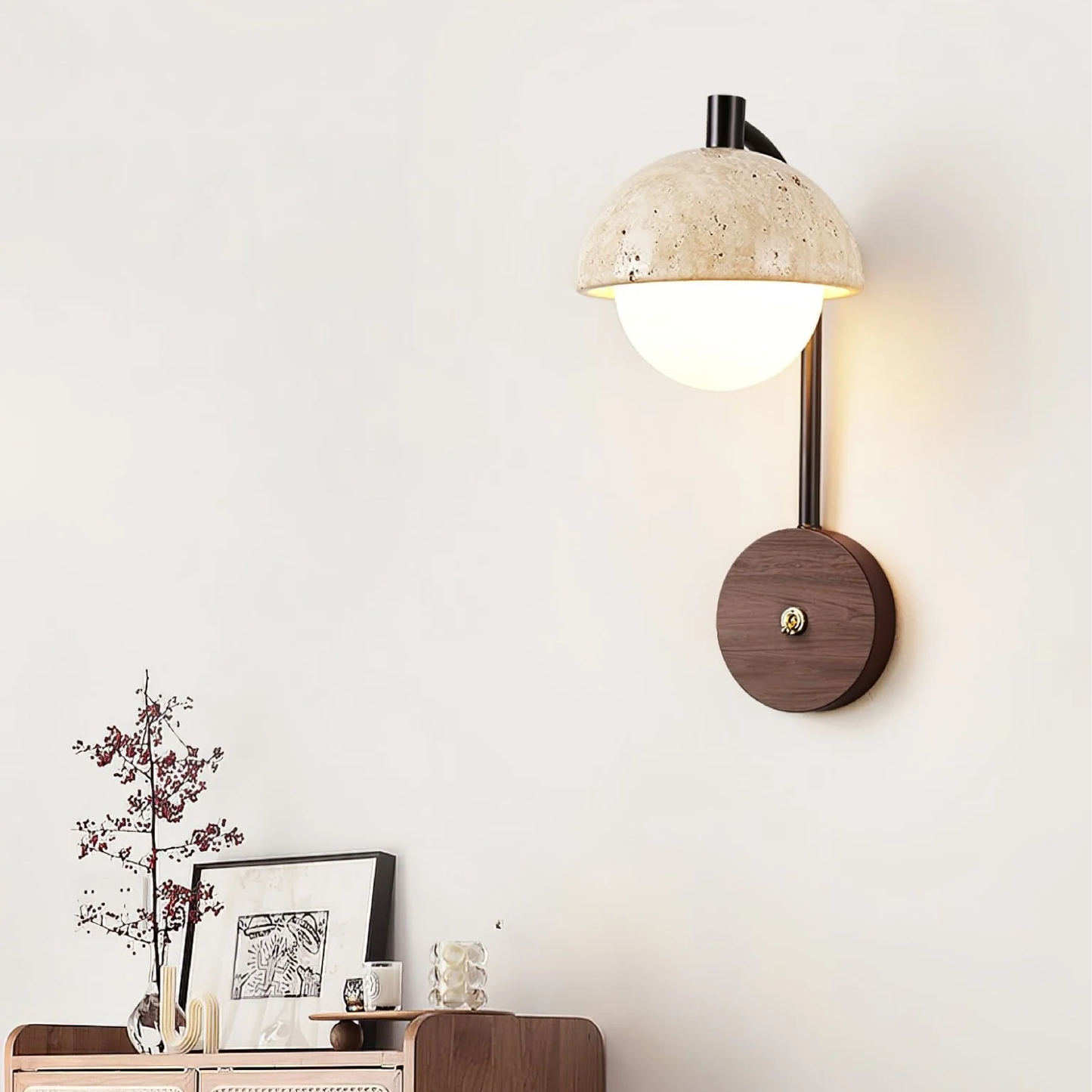 PureArco Glass Wall Lamp | Minimalist Travertine Accent