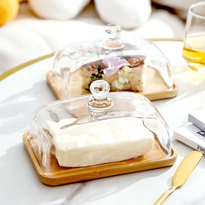 Tray Butter Dish | Wooden Base with Sleek Glass Lid