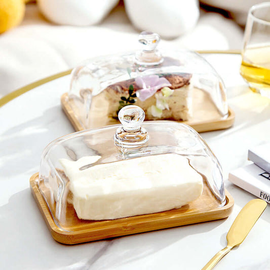 Tray Butter Dish | Wooden Base with Sleek Glass Lid