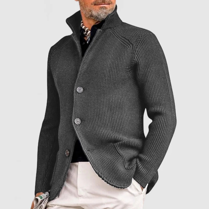 Caleb | Men’s Cable Knit Cardigan with Shawl Collar and Button