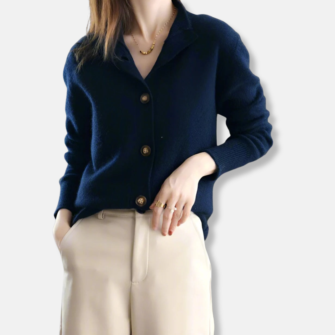Audrey | Women’s Relaxed Fit Cardigan with Mock Neck & Button