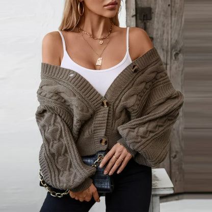 Diana | Women’s Cable Knit V-Neck Wool Cardigan with Button