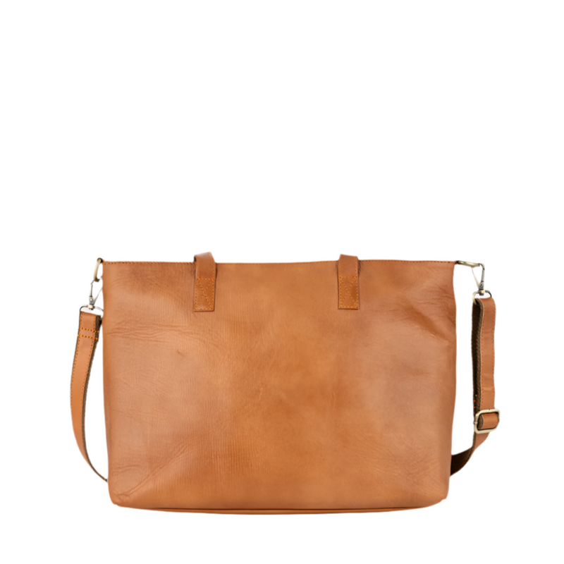 Caramel | Leather Tote Bag with Spacious Compartment and Versatile Storage Options-4