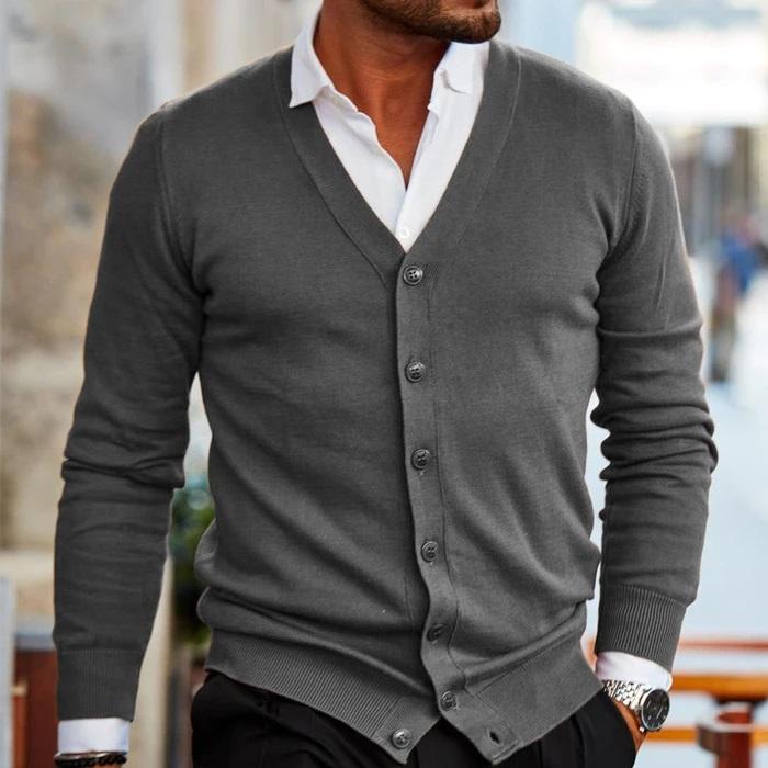Noah | Men’s Solid V-Neck Button-Up Cardigan Sweater