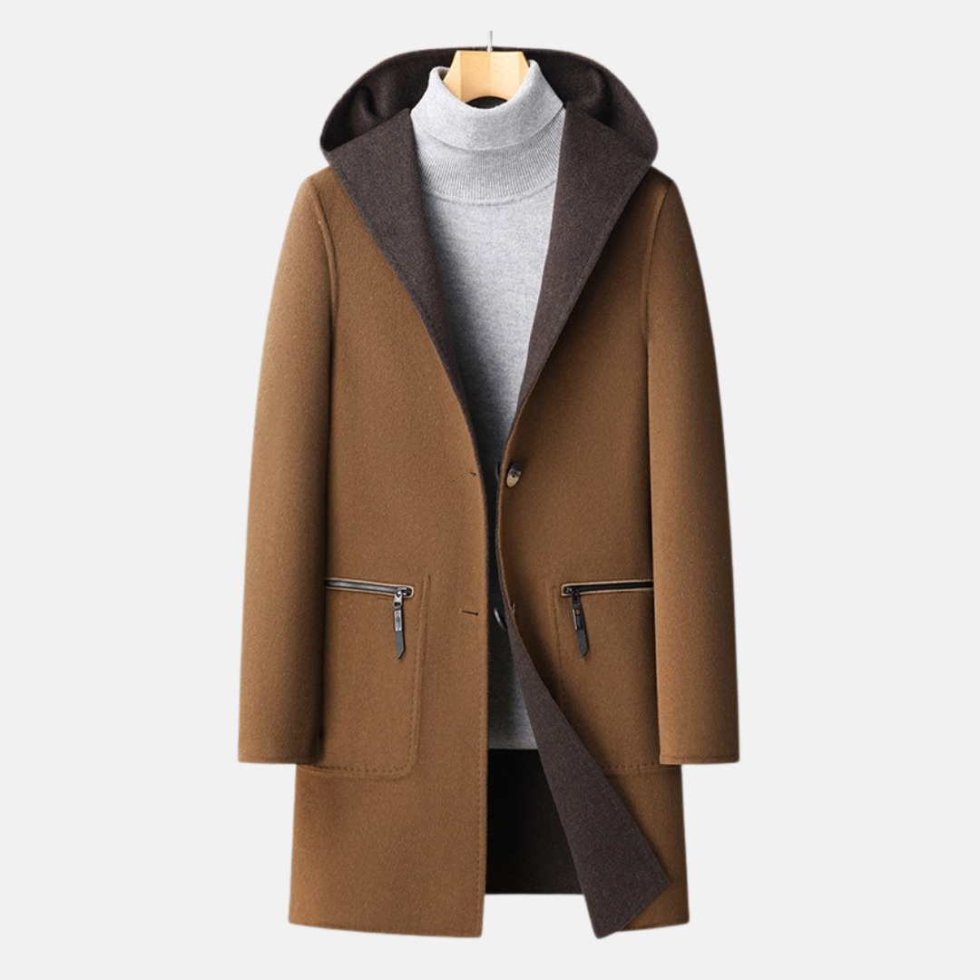 Carl | Men’s Reversible Wool Mid-Thigh Coat with Hood