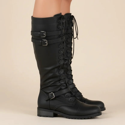 Tessa | Women’s Knee-High Lace-Up Boots with Buckles