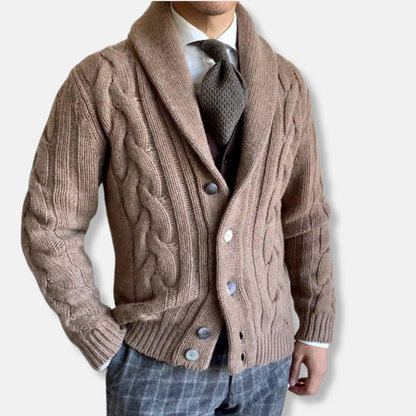 Leo | Men’s Wool Blend Cardigan with Buttons and Shawl Collar