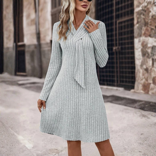 Coleen | Women’s Ribbed Knit Elegant Fit Dress with Scarf Neck