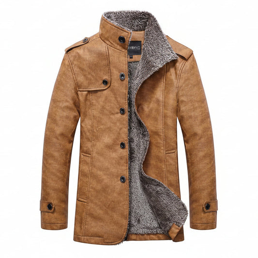 Leonard | Men’s Faux Leather Cold Weather Coat with Sherpa Lining