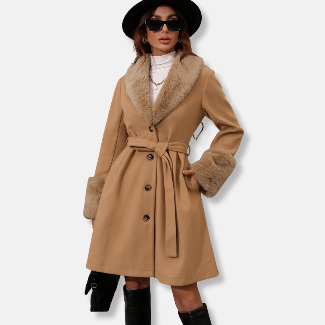 Zara | Women’s Tailored Belted Trench Coat with Fur Accents