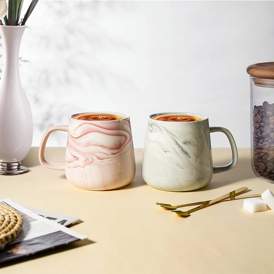 Gold Handle Ceramic Mug | Marble Pattern