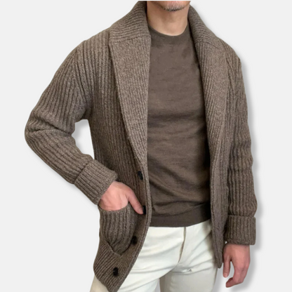 Marshall | Men’s Relaxed Fit Wool Cardigan with Ribbed Knit & Shawl Collar