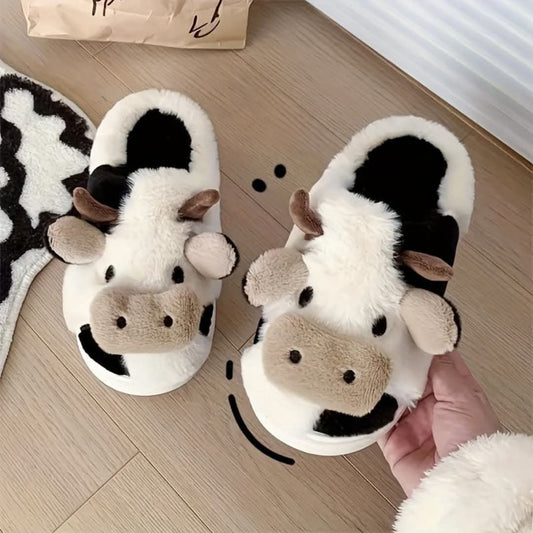 Cozy Cow Plush Slippers | Women’s Non-Slip Cartoon Indoor Footwear