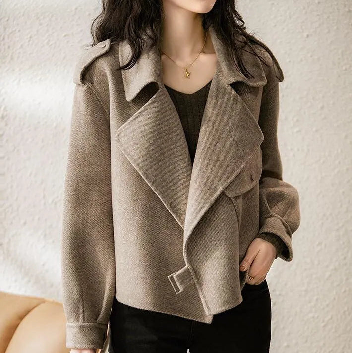 Tess | Women’s Cropped Wool Coat with Buckle Closure