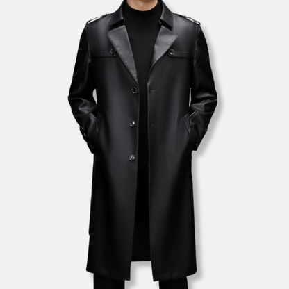 Declan | Men’s Slim Leather Trench Coat with Single-Breasted Front