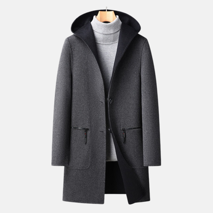 Carl | Men’s Reversible Wool Mid-Thigh Coat with Hood