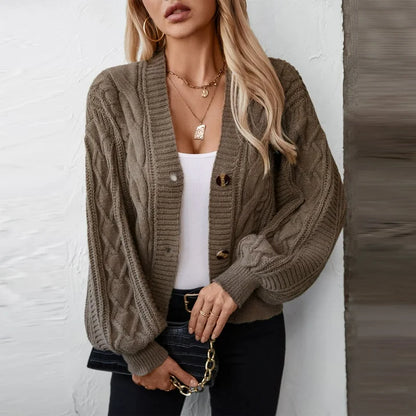 Diana | Women’s Cable Knit V-Neck Wool Cardigan with Button