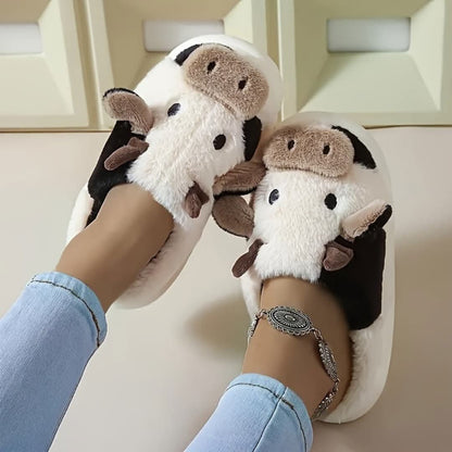 Cozy Cow Plush Slippers | Women’s Non-Slip Cartoon Indoor Footwear