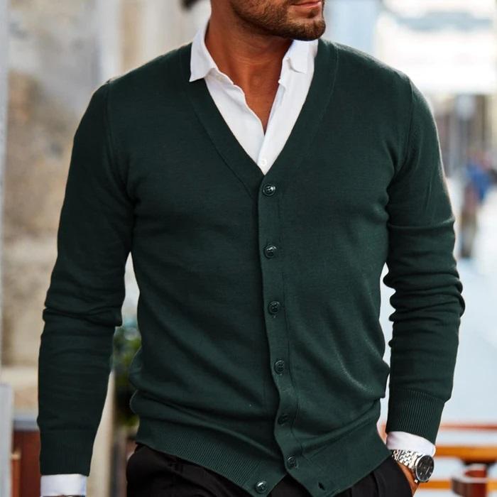 Noah | Men’s Solid V-Neck Button-Up Cardigan Sweater