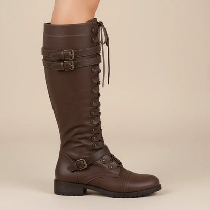 Tessa | Women’s Knee-High Lace-Up Boots with Buckles