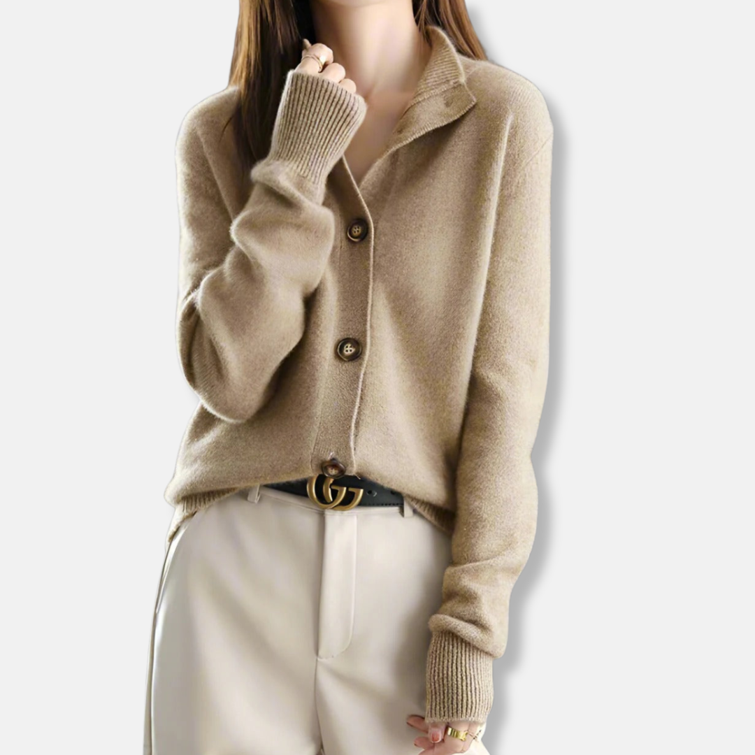 Audrey | Women’s Relaxed Fit Cardigan with Mock Neck & Button