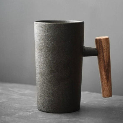 Latte Mug Ceramic | Coffee Cup with Wooden Handle