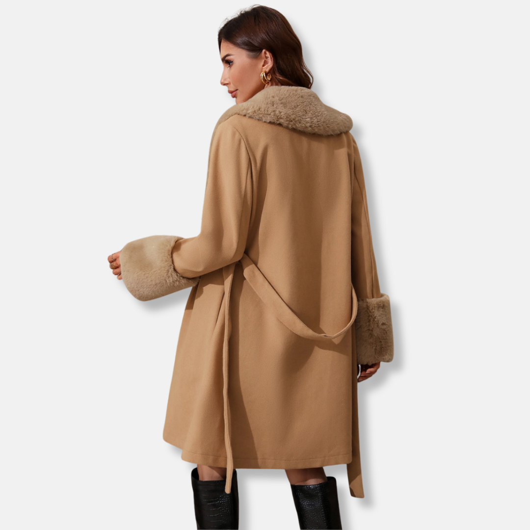 Zara | Women’s Tailored Belted Trench Coat with Fur Accents