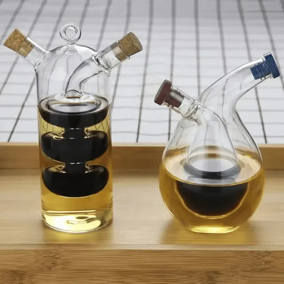 2-in-1 Oil and Vinegar Dispenser | Double Glass Cruet Bottle