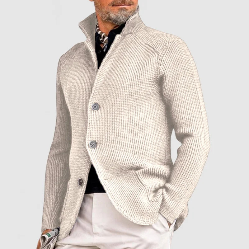 Caleb | Men’s Cable Knit Cardigan with Shawl Collar and Button