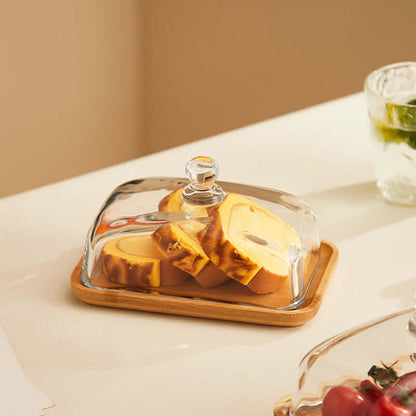 Tray Butter Dish | Wooden Base with Sleek Glass Lid